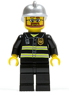 cty0087 Fire - Reflective Stripes, Black Legs, Silver Fire Helmet, Beard and Glasses (Hovercraft Pilot)