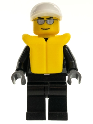 cty0197 Police - City Leather Jacket with Gold Badge, White Short Bill Cap, Silver Sunglasses, Life Jacket