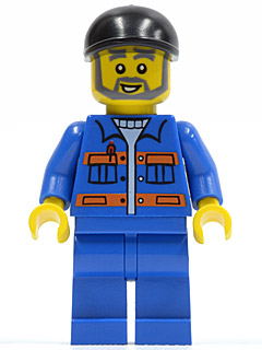 cty0290 Blue Jacket with Pockets and Orange Stripes, Blue Legs, Black Short Bill Cap, Gray Beard