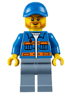cty0610 Blue Jacket with Pockets and Orange Stripes, Sand Blue Legs, Blue Short Bill Cap, Beard