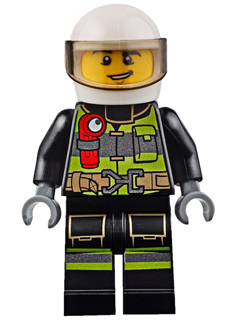 cty0652 Fire - Reflective Stripes with Utility Belt and Flashlight, White Helmet, Trans-Brown Visor, Lopsided Grin