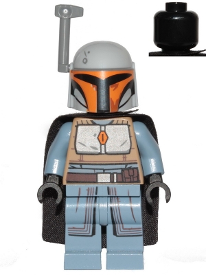 sw1077 Mandalorian Tribe Warrior - Female, Black Cape, Light Bluish Gray Helmet with Antenna / Rangefinder