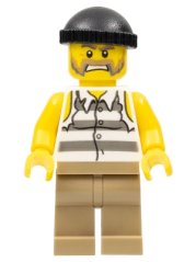 cty0479 Police - Jail Prisoner Shirt with Prison Stripes and Torn out Sleeves, Dark Tan Legs, Black Knit Cap