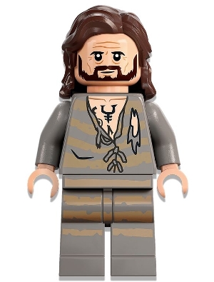 hp345 Sirius Black - Dark Brown Hair, Light Bluish Gray Tattered Striped Shirt