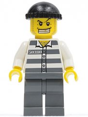 cty0007 Police - Jail Prisoner 50380 Prison Stripes, Dark Bluish Gray Legs, Black Knit Cap, Gold Tooth