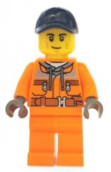 cty1140 Street Sweeper Operator - Male, Orange Safety Jacket, Reflective Stripe, Sand Blue Hoodie, Orange Legs, Dark Blue Cap with Hole, Smirk