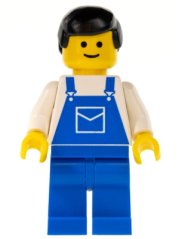 trn025 Overalls Blue with Pocket, Blue Legs, Black Male Hair