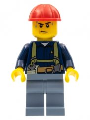 cty0530 Construction Worker - Shirt with Harness and Wrench, Sand Blue Legs, Red Construction Helmet, Sweat Drops
