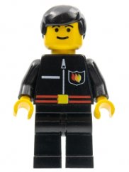firec020 Fire - Flame Badge and Straight Line, Black Legs, Black Male Hair