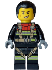 cty1747 Fire - Male, Black Jacket and Legs with Reflective Stripes, Harness and Red Collar, Black Hair Ponytail