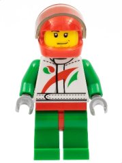 cty0435 Race Car Driver, White Racing Suit with Octan Logo, Red Helmet with Trans-Brown Visor, Smirk and Stubble Beard