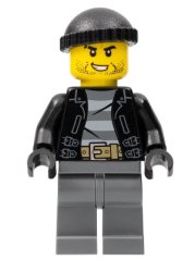 cty0930 Police - City Bandit Crook, Black Knit Cap, Black Stubble