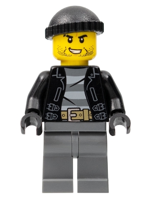 cty0930 Police - City Bandit Crook, Black Knit Cap, Black Stubble