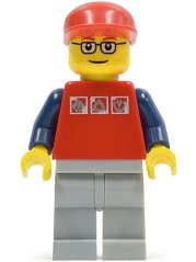 cty0060 Red Shirt with 3 Silver Logos, Dark Blue Arms, Light Bluish Gray Legs, Glasses