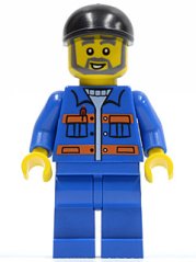 cty0290 Blue Jacket with Pockets and Orange Stripes, Blue Legs, Black Short Bill Cap, Gray Beard