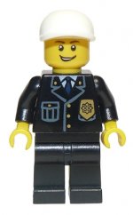 cty0210 Police - City Suit with Blue Tie and Badge, Black Legs, White Short Bill Cap, Open Grin