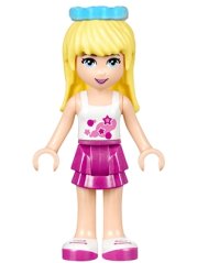 frnd0201 Friends Stephanie - Magenta Layered Skirt, White Top with Stars, Medium Azure Bow