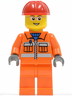 cty0246 Construction Worker - Orange Zipper, Safety Stripes, Orange Arms, Orange Legs, Red Construction Helmet, Glasses with Gray Side Frames (Crane Operator)