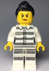 cty0979 Sky Police - Jail Prisoner 50382 Prison Stripes, Female, Scowl with Peach Lips, Black Ponytail