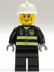cty0020 Fire - Reflective Stripes, Black Legs, White Fire Helmet, Cheek Lines, Dark Bluish Gray Hands