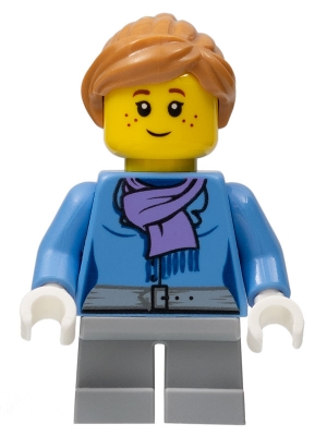 hol099 Medium Blue Jacket with Light Purple Scarf, Light Bluish Gray Short Legs, Freckles