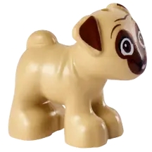 24111pb07 Dog, Friends, Pug, Standing with Reddish Brown Muzzled Face, Ears and Eyes Looking Forward and Bright Pink Tongue Pattern (Dango)