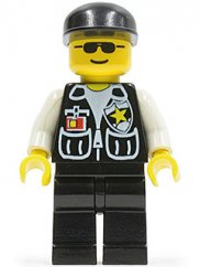 soc045 Police - Sheriff Star and 2 Pockets, Black Legs, White Arms, Black Cap, Black Sunglasses
