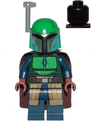 sw1078 Mandalorian Tribe Warrior - Female, Dark Brown Cape, Green Helmet with Antenna / Rangefinder