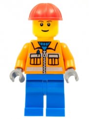 cty0105 Construction Worker - Orange Zipper, Safety Stripes, Orange Arms, Blue Legs, Red Construction Helmet