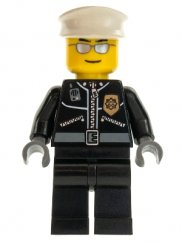 cty0039 Police - City Leather Jacket with Gold Badge, White Hat, Silver Sunglasses