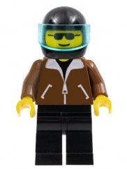 jbr002 Jacket Brown - Black Legs, Black Helmet, Trans-Light Blue Visor