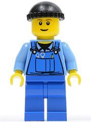boat010 Overalls with Tools in Pocket Blue, Black Knit Cap