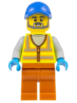 cty1521 Recycling Worker - Male, Neon Yellow Safety Vest, Dark Orange Legs, Blue Cap