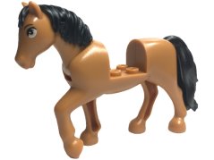 69820c01pb09 Horse, Mini Doll Style with 2 x 2 Cutout and Movable Neck with Fixed Flexible Rubber Black Tail and Mane with Tan Eyes, Black Eyebrows Pattern (Friends Spring)