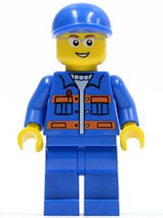 cty0224 Blue Jacket with Pockets and Orange Stripes, Blue Legs, Blue Short Bill Cap, Glasses, Open Mouth Smile