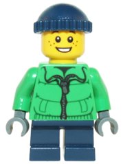 hol065 Winter Jacket Zipper, Dark Blue Legs, Dark Blue Knit Cap, Freckles