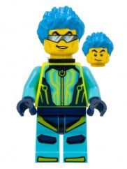 cty1527 Stuntz Driver - Male, Medium Azure and Neon Yellow Jumpsuit, Dark Azure Spiked Hair, Black Neck Bracket