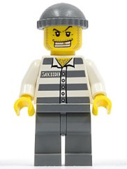 cty0040 Police - Jail Prisoner 50380 Prison Stripes, Dark Bluish Gray Legs, Dark Bluish Gray Knit Cap, Gold Tooth