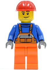 cty0079 Overalls with Safety Stripe Orange, Orange Legs, Red Construction Helmet, Smirk and Stubble Beard
