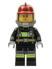 cty0348 Fire - Reflective Stripes with Utility Belt, Dark Red Fire Helmet, Yellow Air Tanks, Sweat Drops