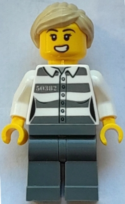cty1595 Police - Jail Prisoner 50382 Prison Stripes, Female, Dark Bluish Gray Legs, Open Mouth, Tan Ponytail
