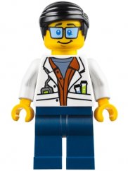 cty0789 City Jungle Scientist - White Lab Coat with Test Tubes, Dark Blue Legs, Black Smooth Hair