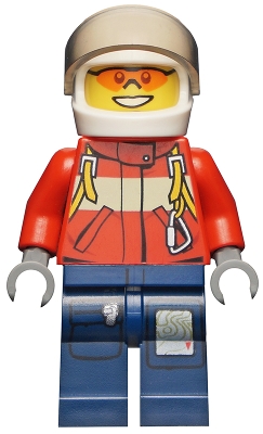 cty0278 Fire - Pilot Male, Red Fire Suit with Carabiner, Dark Blue Legs with Map, White Helmet, Orange Sunglasses