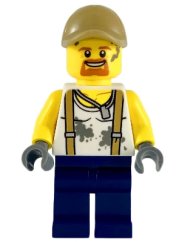 cty0815 City Jungle Engineer - White Shirt with Suspenders and Dirt Stains, Dark Blue Legs, Dark Tan Cap with Hole, Goatee