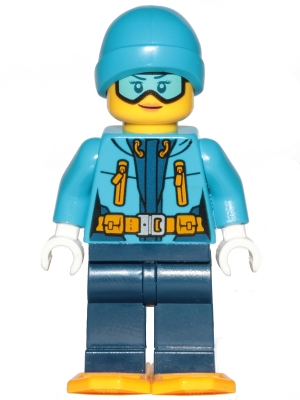 cty0906 Arctic Explorer - Female, Dark Blue Legs, Dark Azure Beanie, Medium Azure Ski Goggles, Bright Light Orange Snowshoes