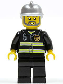 cty0004 Fire - Reflective Stripes, Black Legs, Silver Fire Helmet, Gray Beard