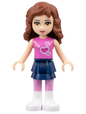 frnd010 Friends Olivia (Light Nougat) - Dark Blue Layered Skirt, Dark Pink Top with Hearts