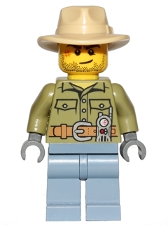 cty0684 Volcano Explorer - Male, Shirt with Belt and Radio, Tan Fedora Hat, Crooked Smile and Scar