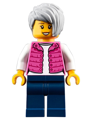 cty0912 Camper, Female, Dark Pink Jacket, Dark Blue Legs, Light Bluish Gray Female Hair Short Tousled