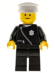 cop013 Police - Zipper with Badge, Black Legs, White Hat